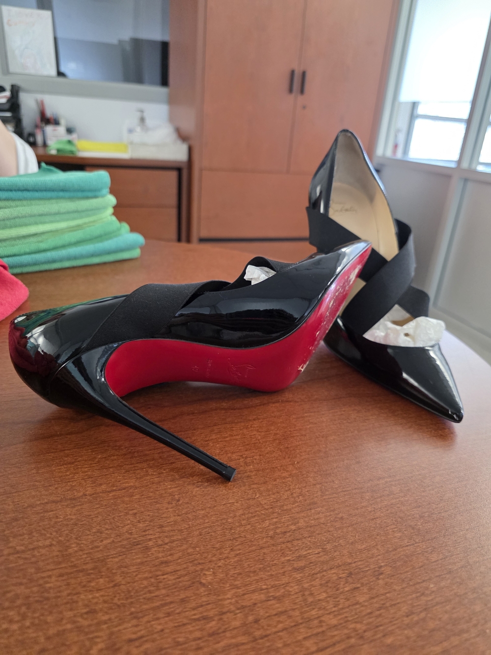 Christian Louboutin Black Patent Pointed-Toe Stiletto with Red Sole